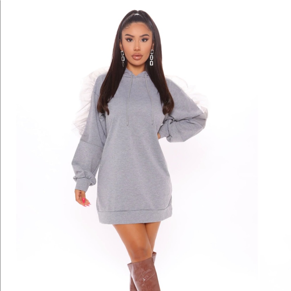 Tulle Hooded Sweatshirt Dress - Fashion Nova